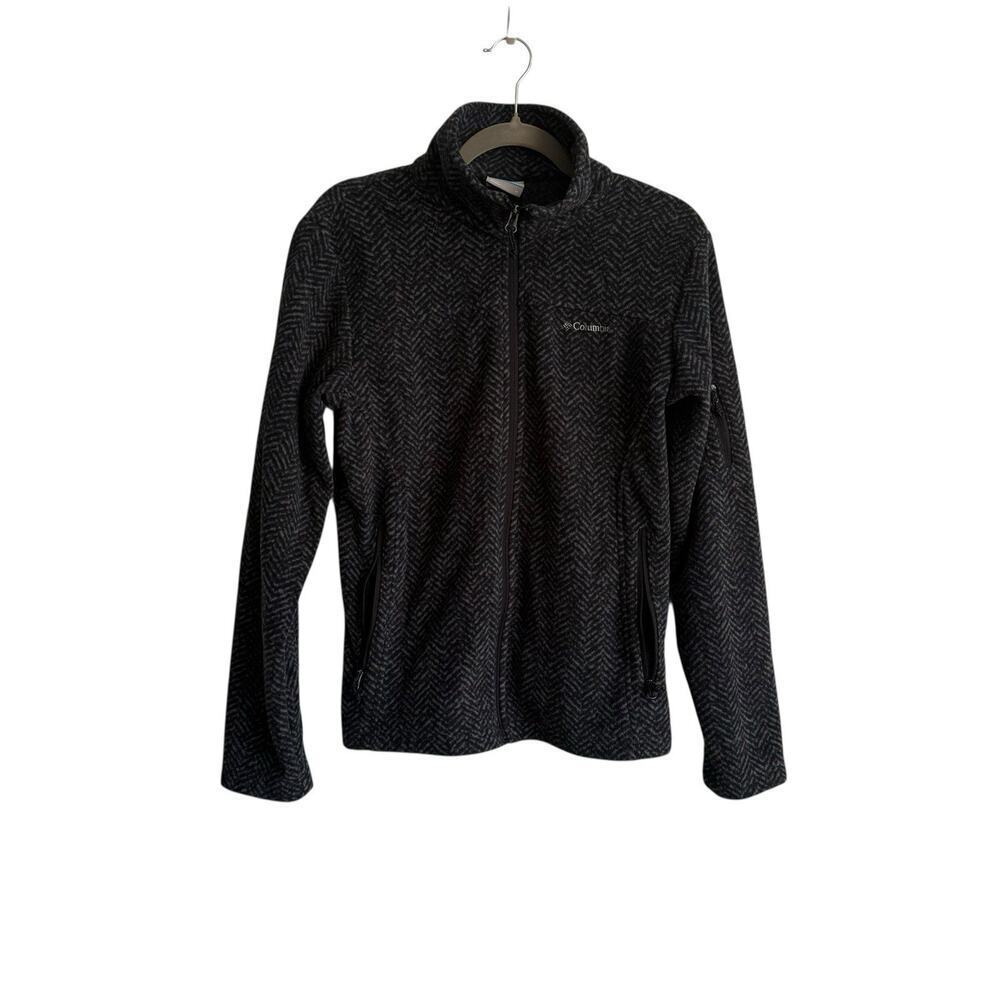 Columbia Women’s Fleece Jacket Size Medium Black Gray Herringbone